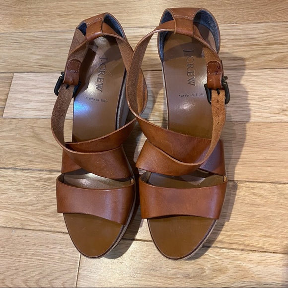 J. Crew Marguerite Strap leather Platform Wedge Sandals In Brown size 9 - Picture 2 of 13